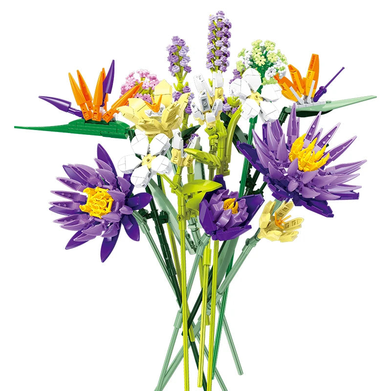 Romantic Violet Flower Bouquet Building Blocks