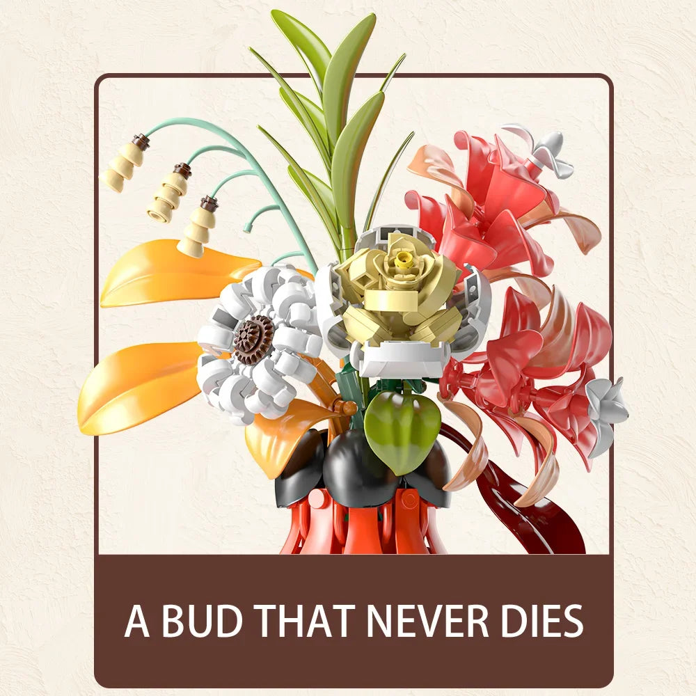 Artistic Bouquet Building Blocks Flower With Vase