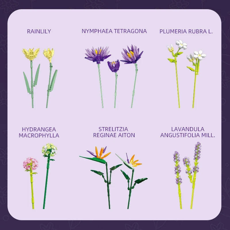 Romantic Violet Flower Bouquet Building Blocks