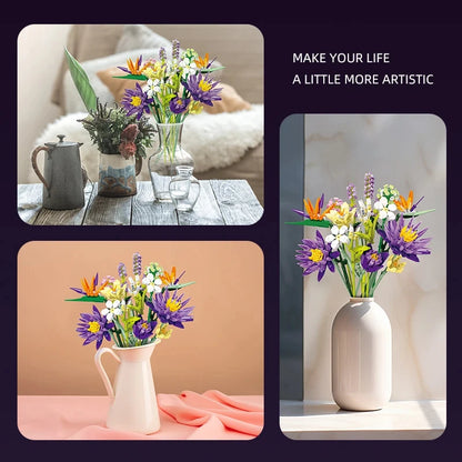 Romantic Violet Flower Bouquet Building Blocks