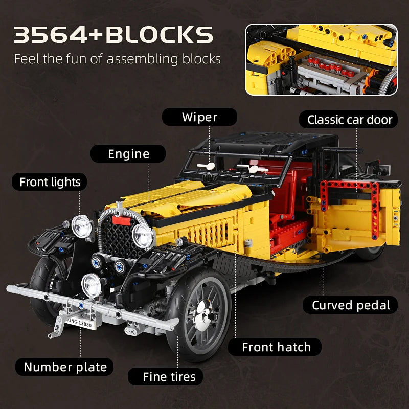 Technical 1:8 Vintage Car T50 Building Blocks