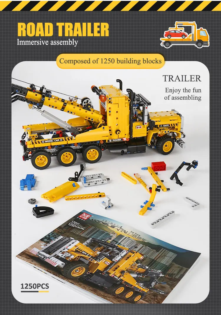 Tow Truck Building Blocks City Engeneering Trailer Crane Car