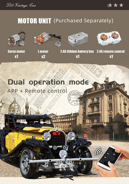 Technical 1:8 Vintage Car T50 Building Blocks