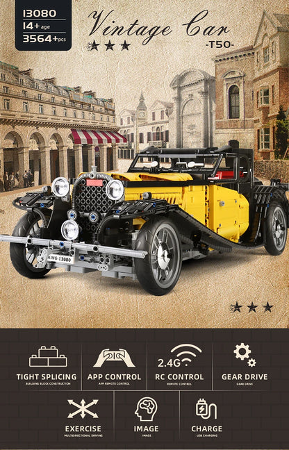 Technical 1:8 Vintage Car T50 Building Blocks