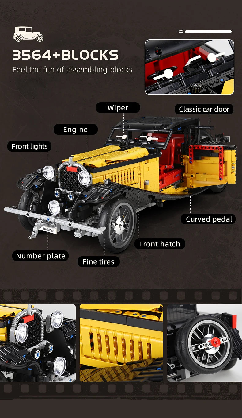 Technical 1:8 Vintage Car T50 Building Blocks