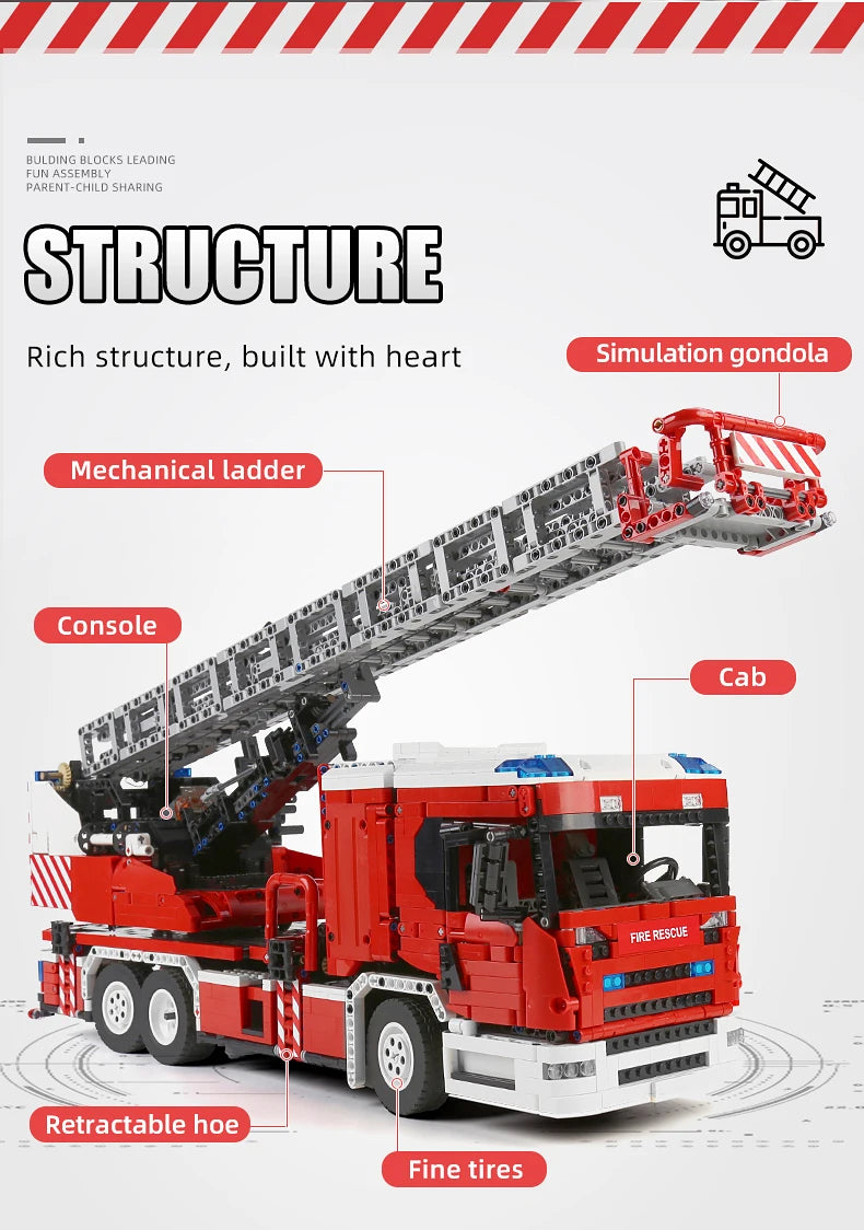 Fire Truck RC Building Blocks with Turntable Ladder