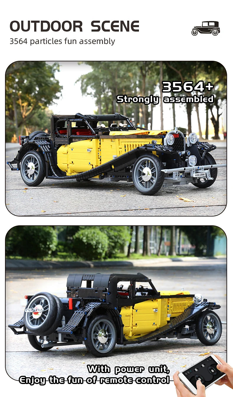 Technical 1:8 Vintage Car T50 Building Blocks