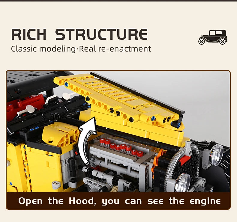 Technical 1:8 Vintage Car T50 Building Blocks