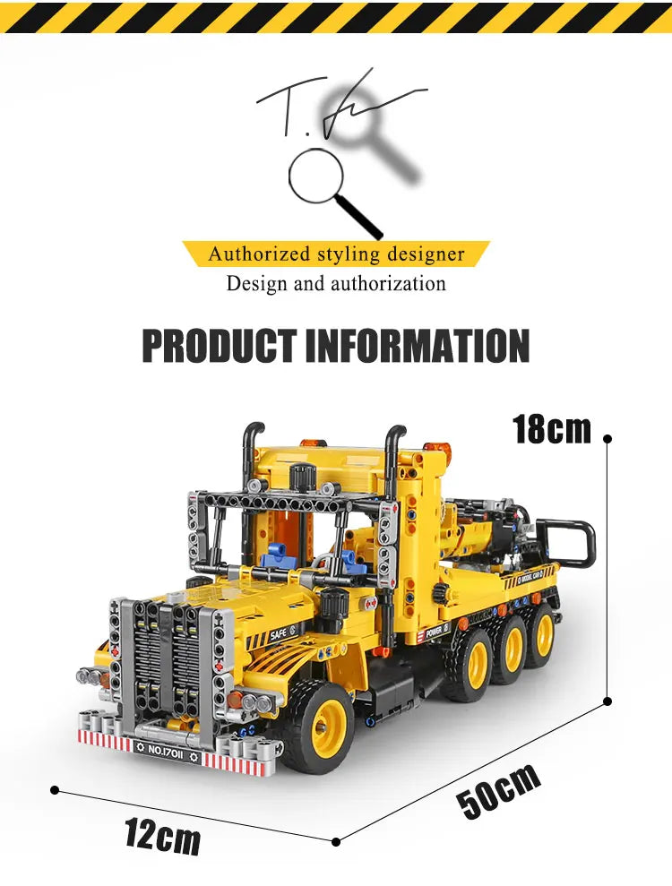 Tow Truck Building Blocks City Engeneering Trailer Crane Car