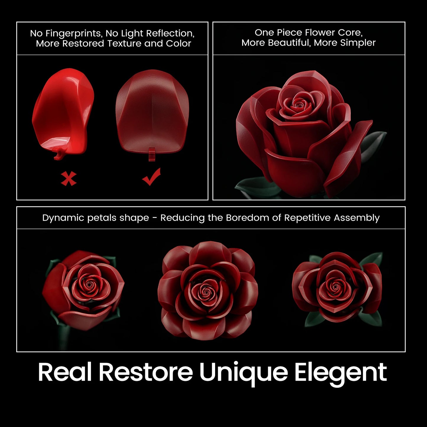 Burgundy Red Roses Building Set Block Bouquet Flowers