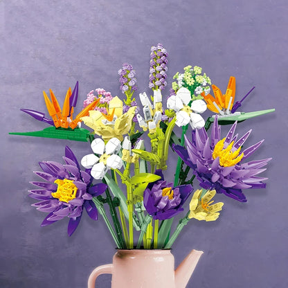 Romantic Violet Flower Bouquet Building Blocks