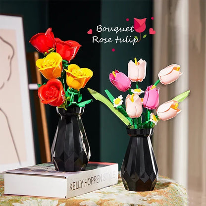 Rose Tulips Flower Model Building Blocks Set 3D