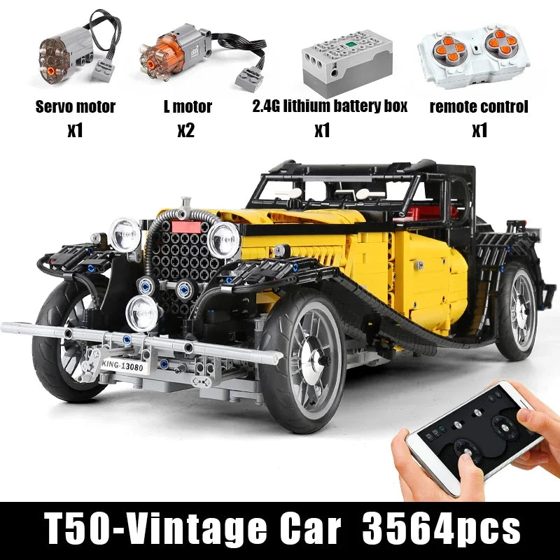 Technical 1:8 Vintage Car T50 Building Blocks