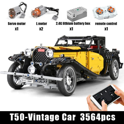 Technical 1:8 Vintage Car T50 Building Blocks