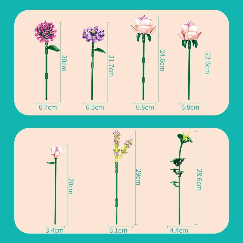 DIY Flower Building Block Rose sun flower Tulip Household Potted Plant Bouquet