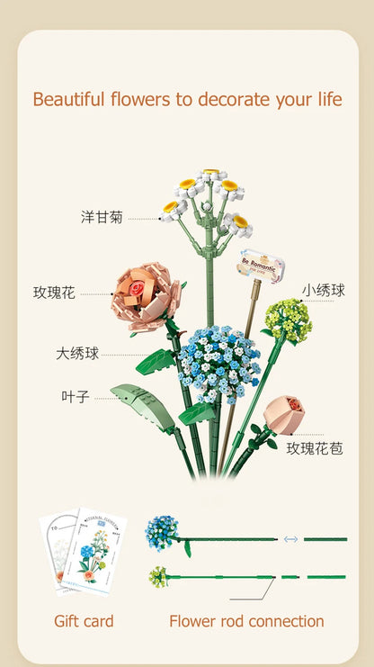 Flower Building Blocks DIY Plant Bonsai Decoration Rose