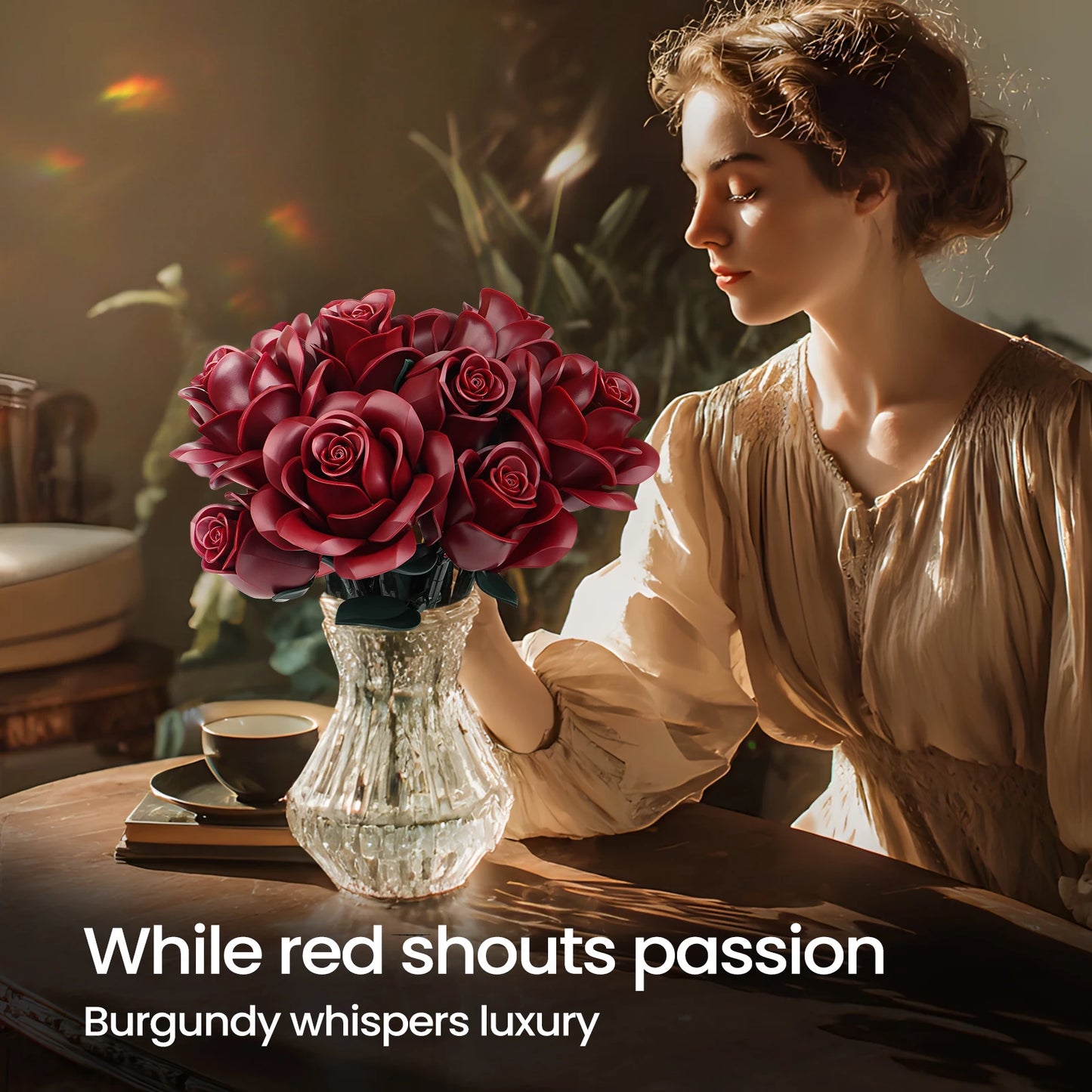 Burgundy Red Roses Building Set Block Bouquet Flowers