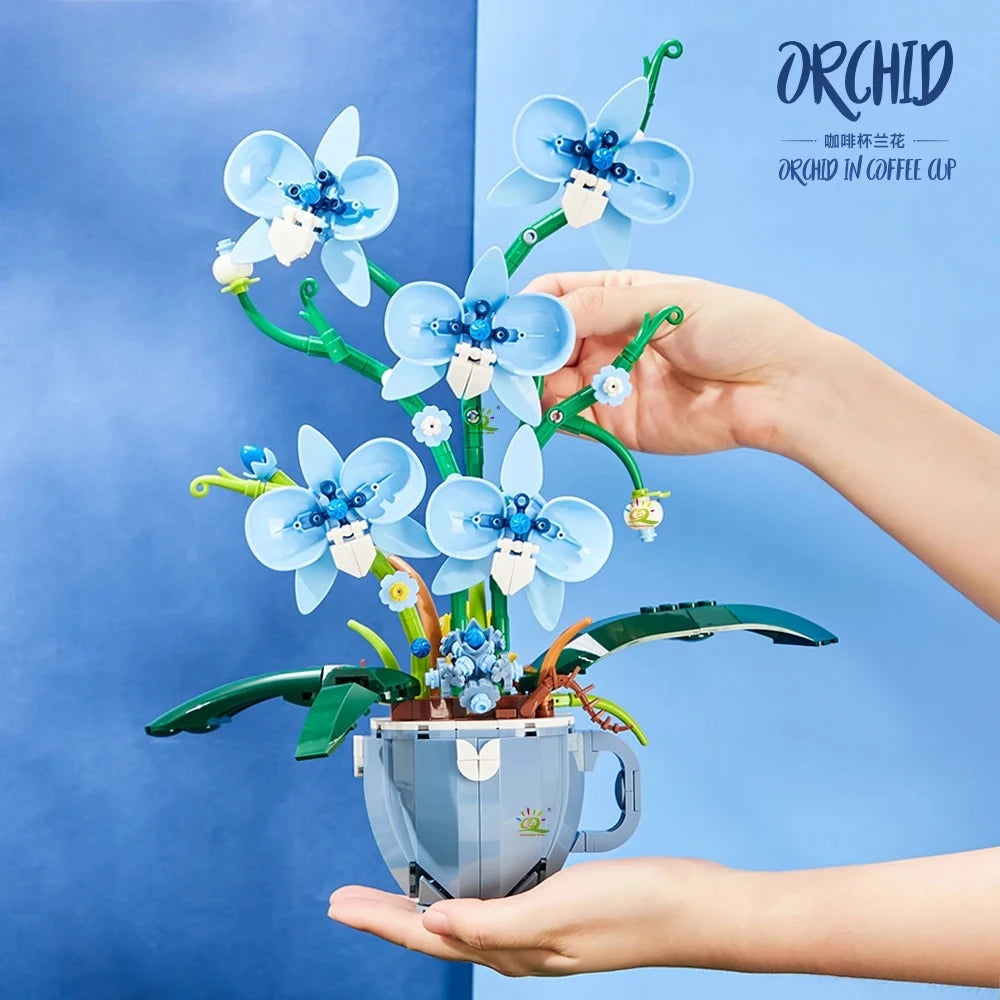 Flower Orchid Coffee Cup Potted Building Blocks