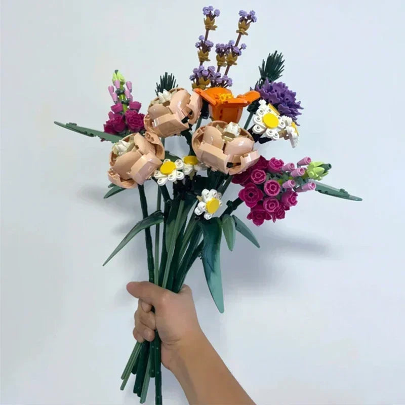 Romantic Rose Flower Bouquets Decorative Building Block