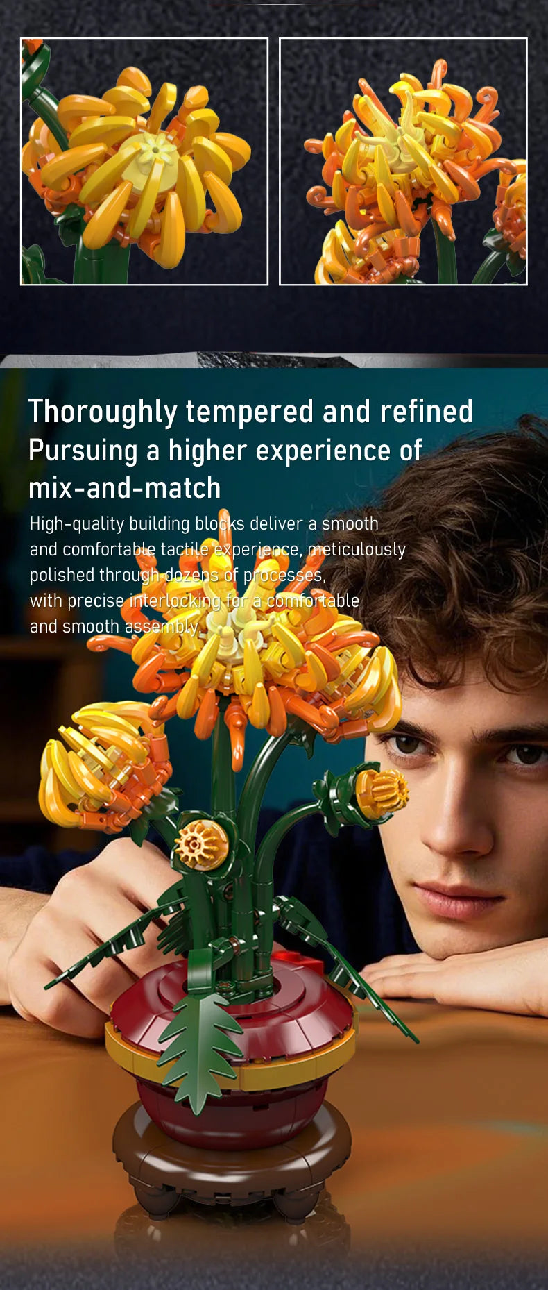 Mould King 417pcs Chrysanthemum Flower Building Blocks Set