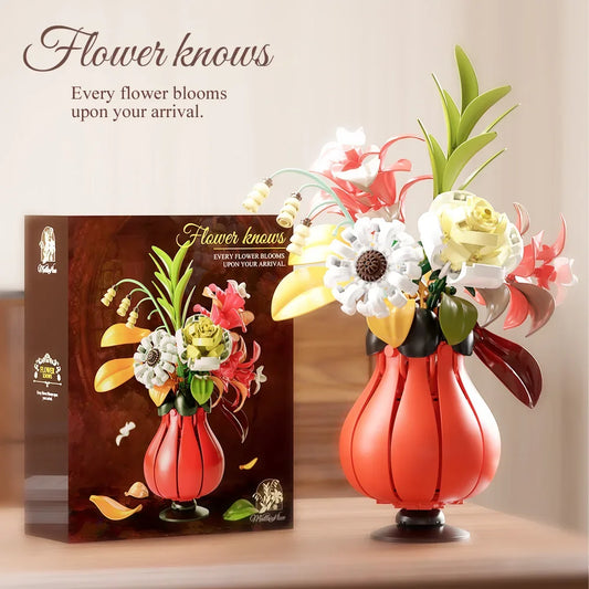 Artistic Bouquet Building Blocks Flower With Vase