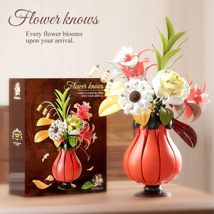 Artistic Bouquet Building Blocks Flower With Vase