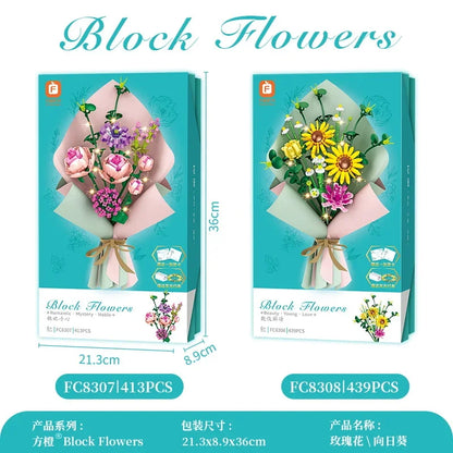 DIY Flower Building Block Rose sun flower Tulip Household Potted Plant Bouquet