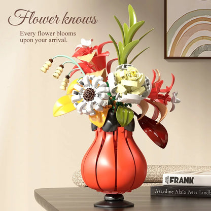 Artistic Bouquet Building Blocks Flower With Vase