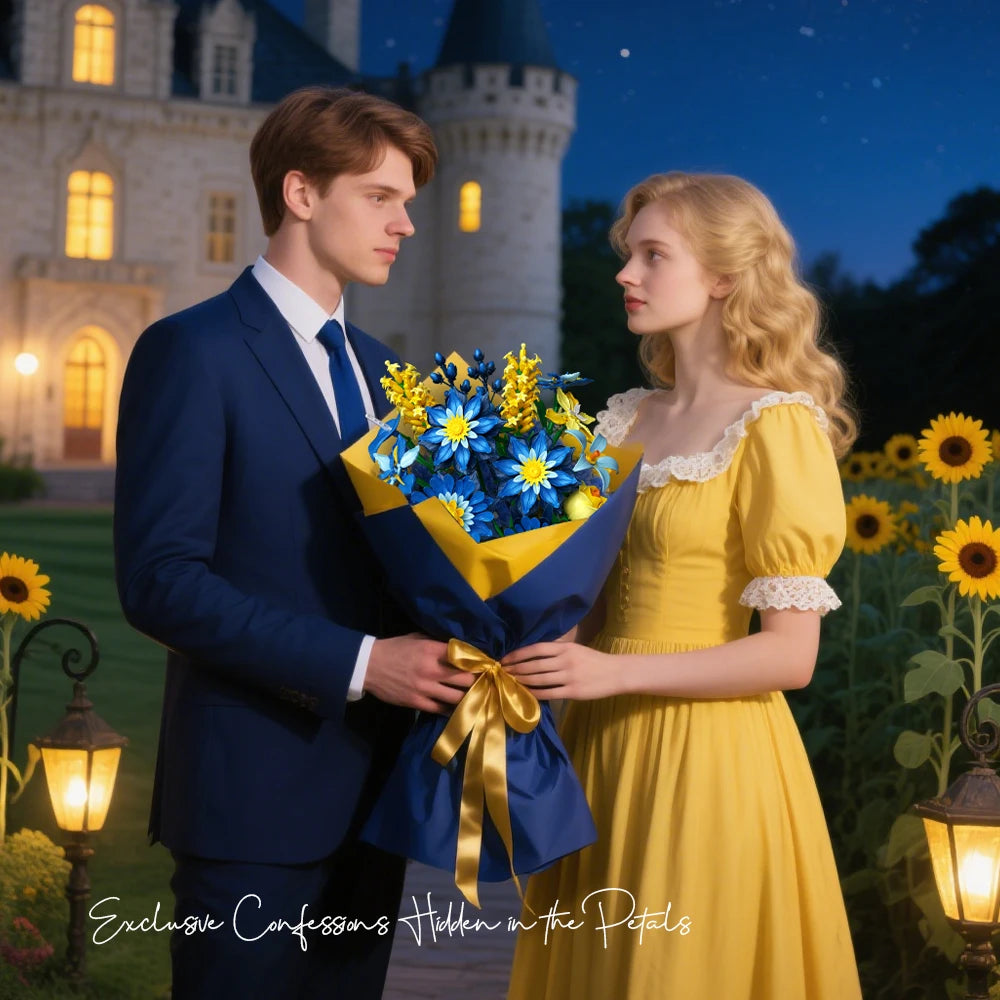 Romantic Ice Blue Daisy Bouquet Building Blocks Eternal Flower Plant