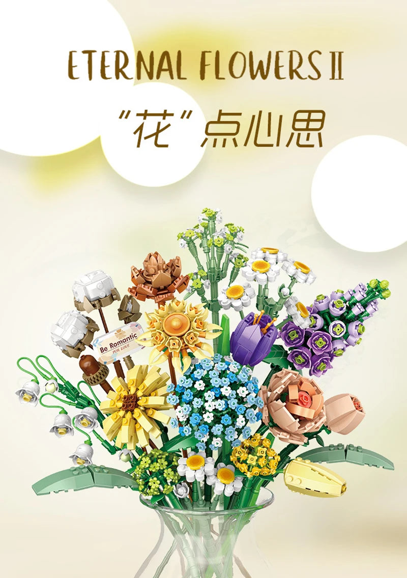 Flower Building Blocks DIY Plant Bonsai Decoration Rose