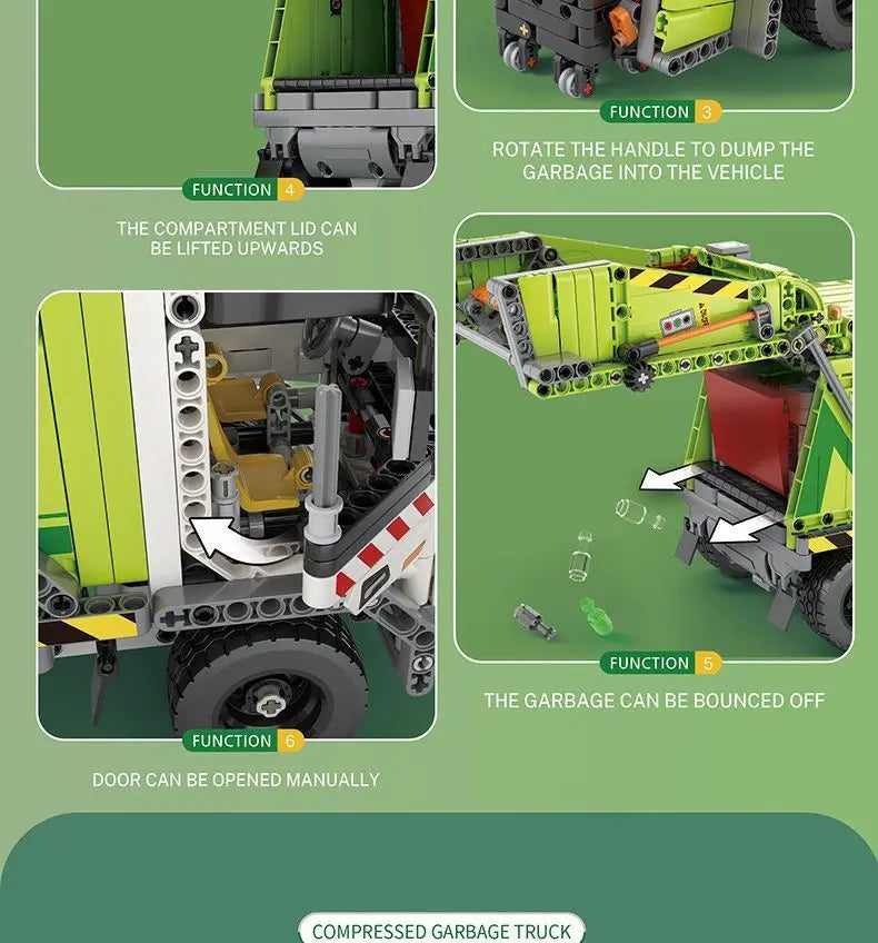 Compression Garbage Truck Electric RC Building Block Assembly Model