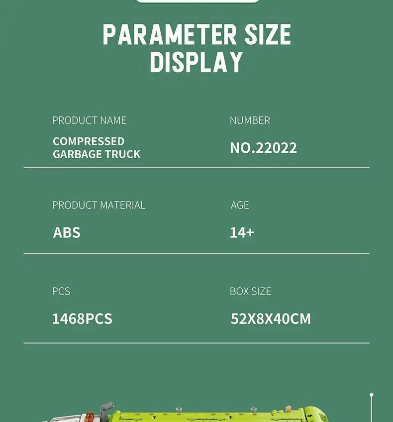 Compression Garbage Truck Electric RC Building Block Assembly Model