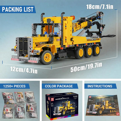 Tow Truck Building Blocks City Engeneering Trailer Crane Car