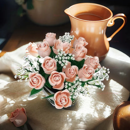 Pink Roses Romantic Flower Bouquet Building Blocks