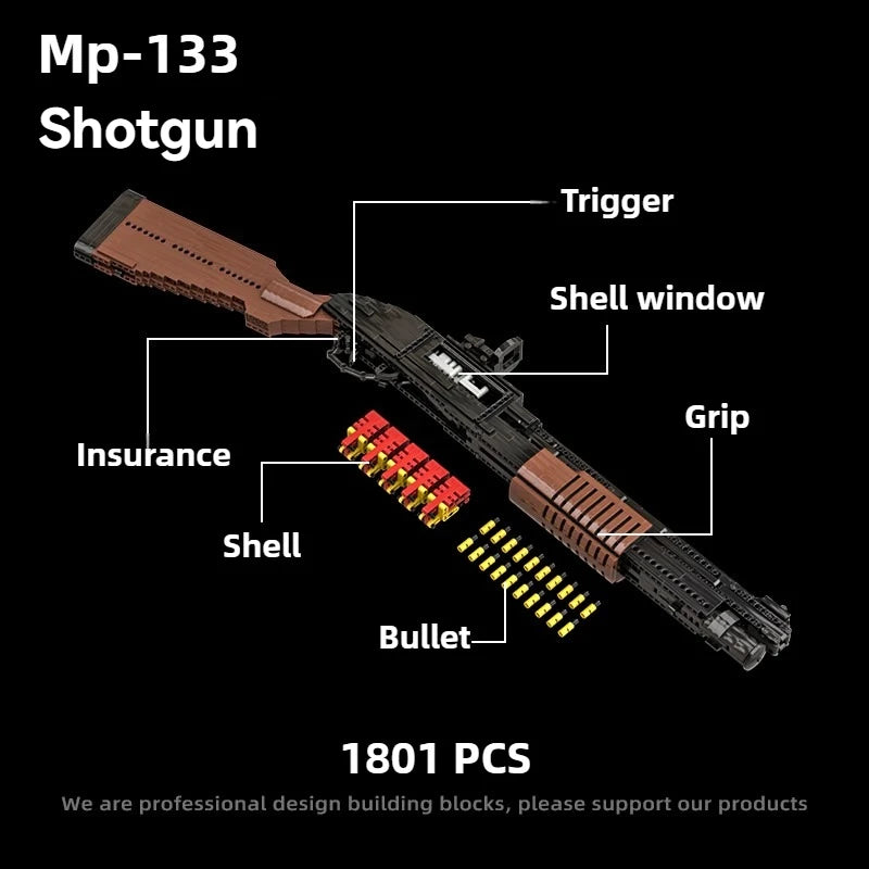 1801PCS Creative MP133 Shotgun Building Blocks MOC Technical Can Shoot Projectile Shells Assemble Bricks Model Toy Gift For Kid