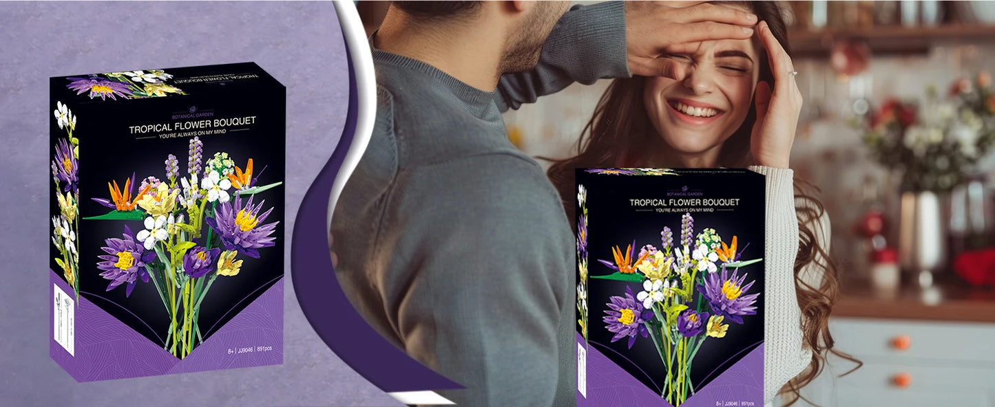 Romantic Violet Flower Bouquet Building Blocks