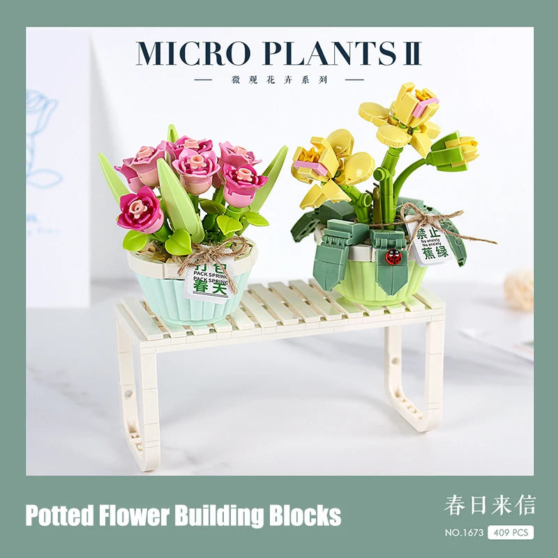 Flower Building Blocks DIY Plant Bonsai Decoration Rose