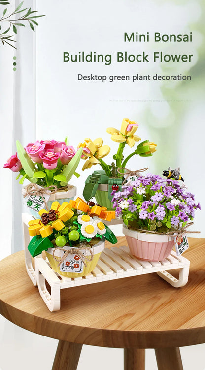 Flower Building Blocks DIY Plant Bonsai Decoration Rose