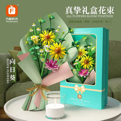 DIY Flower Building Block Rose sun flower Tulip Household Potted Plant Bouquet
