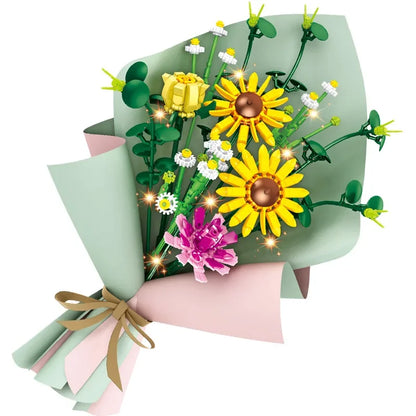 DIY Flower Building Block Rose sun flower Tulip Household Potted Plant Bouquet