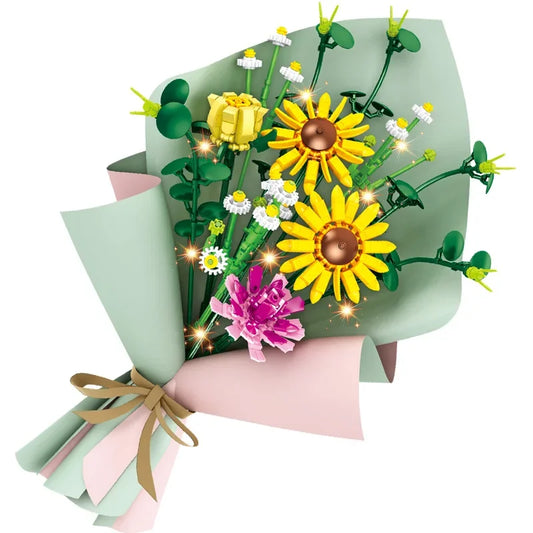 DIY Flower Building Block Rose sun flower Tulip Household Potted Plant Bouquet