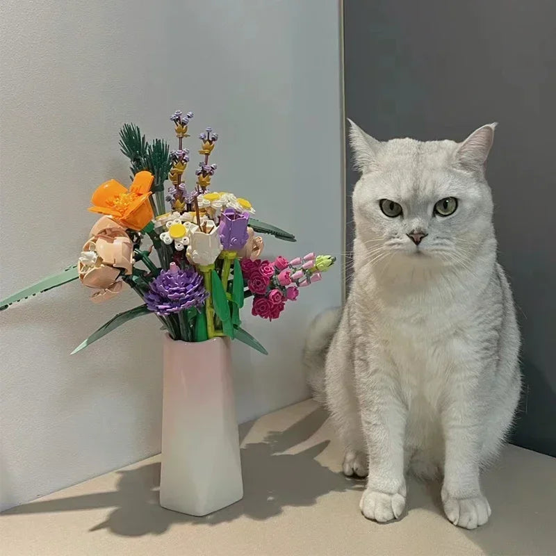 Romantic Rose Flower Bouquets Decorative Building Block