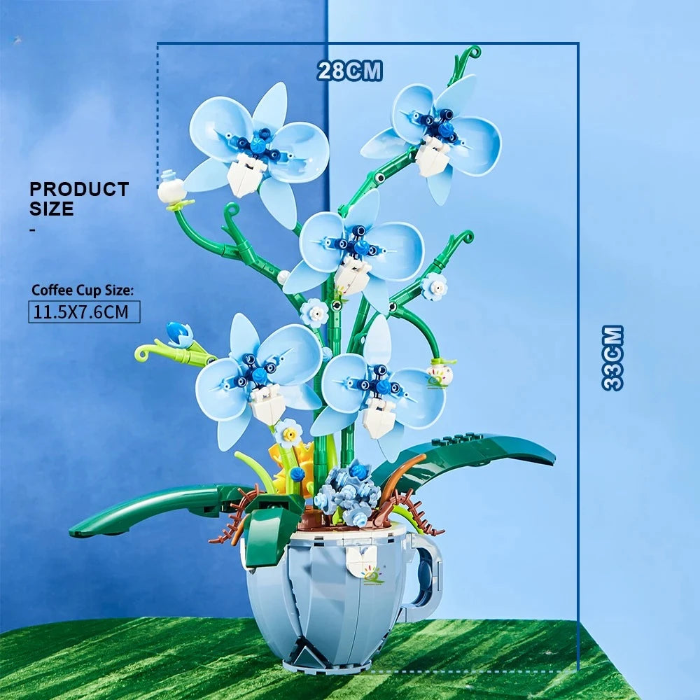 Flower Orchid Coffee Cup Potted Building Blocks