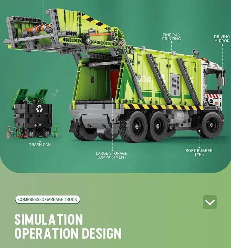 Compression Garbage Truck Electric RC Building Block Assembly Model