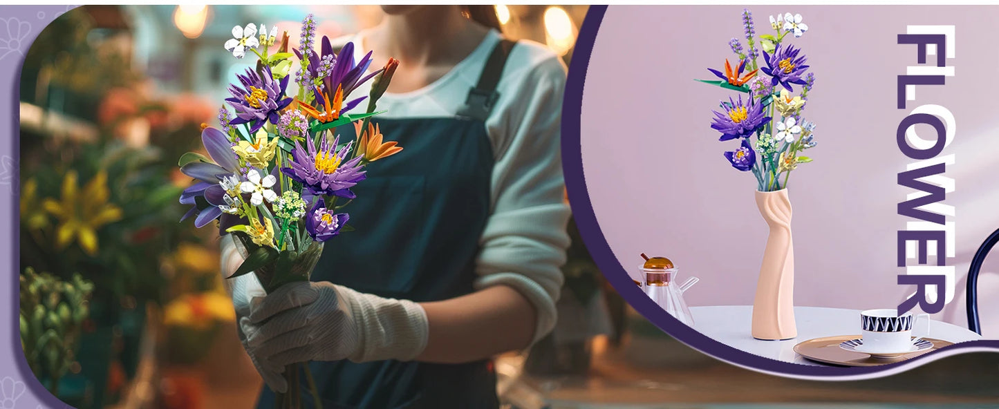 Romantic Violet Flower Bouquet Building Blocks
