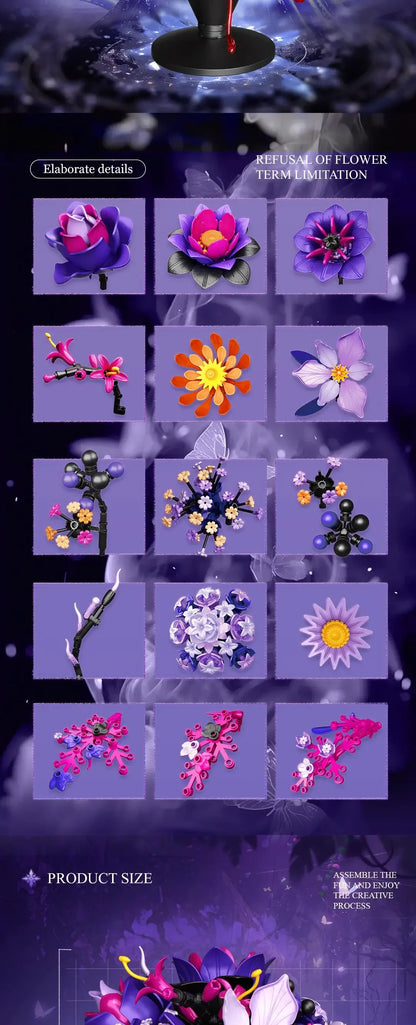 Romantic Flower Bouquet Building Blocks Preserved Flowers Vase Model