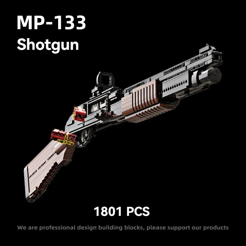 1801PCS Creative MP133 Shotgun Building Blocks MOC Technical Can Shoot Projectile Shells Assemble Bricks Model Toy Gift For Kid