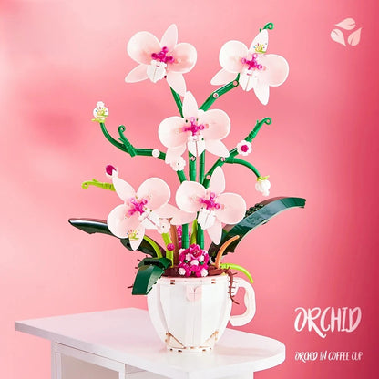 Flower Orchid Coffee Cup Potted Building Blocks