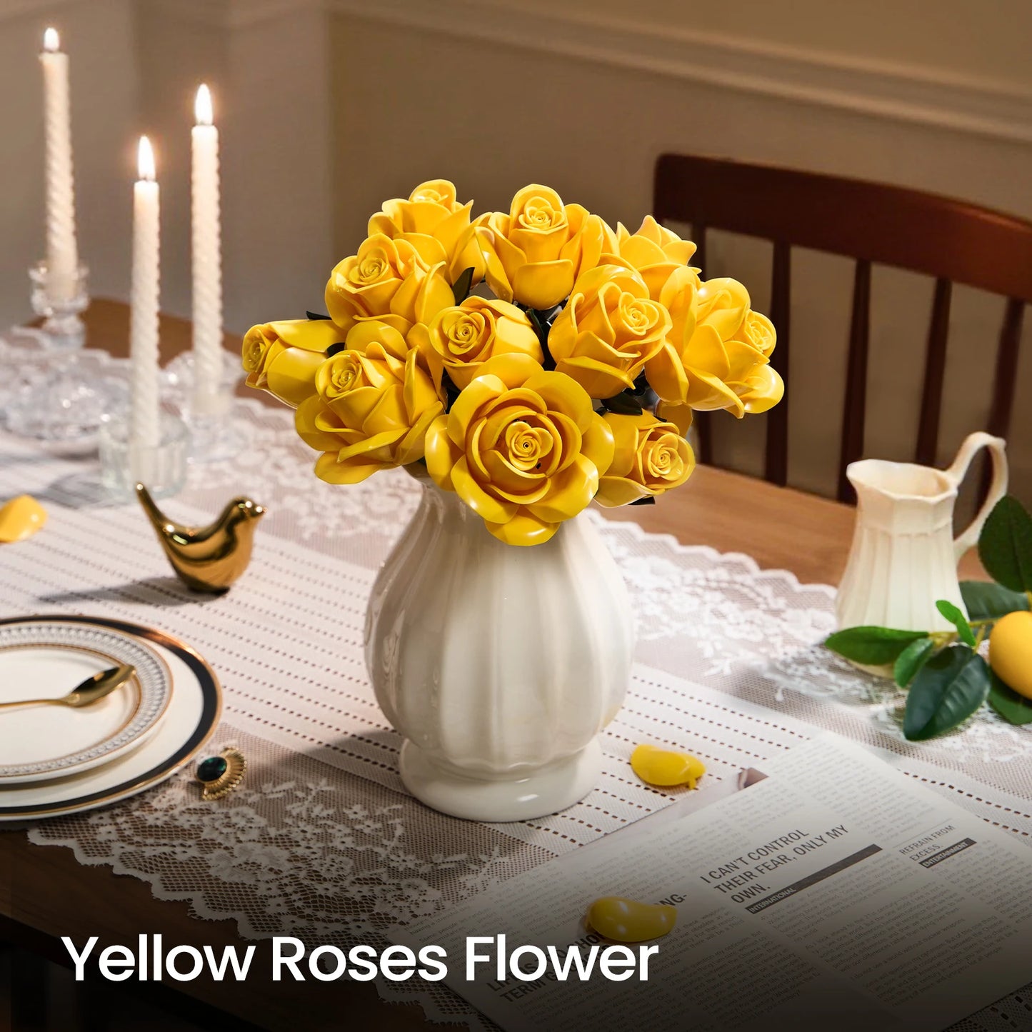 Yellow Flower Bouquet Building Set Block Roses Artificial Flowers Brick