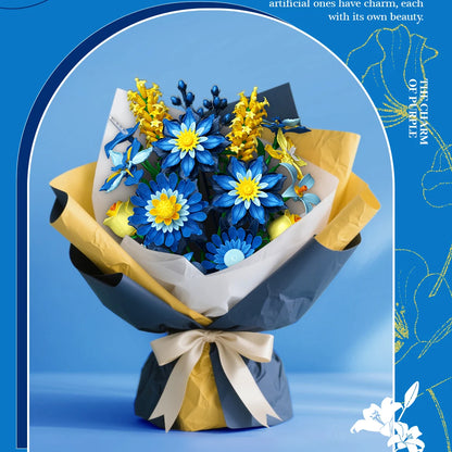 Romantic Ice Blue Daisy Bouquet Building Blocks Eternal Flower Plant